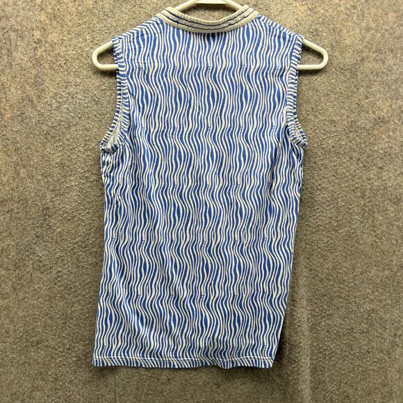 Lilly Pulitzer Tank Women Medium Blue White Stripe Embroidered Shirt Top Zebra - Picture 2 of 9
